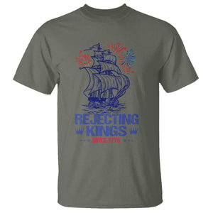 Rejecting Kings Since 1776 T Shirt Vintage Patriotic Ship 4th Of July Fireworks TS02 Military Green Print Your Wear