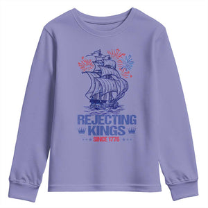 Rejecting Kings Since 1776 Youth Sweatshirt Vintage Patriotic Ship 4th Of July Fireworks TS02 Violet Print Your Wear