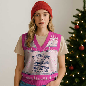 If Genders Confuse You Go Milk a Bull V-Neck Knit Sweater Vest Sarcastic Country Humor TS02 Hot Pink Print Your Wear