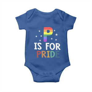 P is for Pride Baby Onesie Funny Rainbow Alphabet Celebrating LGBTQ+ Identity TS02 Royal Blue Print Your Wear
