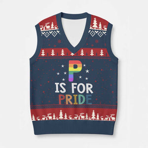 P is for Pride V-Neck Knit Sweater Vest Funny Rainbow Alphabet Celebrating LGBTQ+ Identity TS02 Navy Red Print Your Wear
