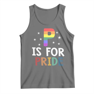 P is for Pride Tank Top Funny Rainbow Alphabet Celebrating LGBTQ+ Identity TS02 Black Heather Print Your Wear