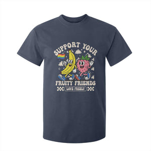 Support Your Fruity Friends T Shirt For Kid Retro Cute Banana and Berry LGBT Pride Support TS02 Navy Print Your Wear