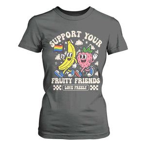 Support Your Fruity Friends T Shirt For Women Retro Cute Banana and Berry LGBT Pride Support TS02 Dark Heather Print Your Wear