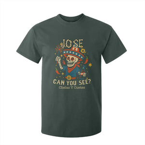 Jose Can You See T Shirt For Kid Funny Chelas y Cuetes 4th of July Latino Skeleton Fiesta TS02 Dark Forest Green Print Your Wear