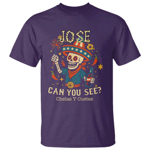 Jose Can You See T Shirt Funny Chelas y Cuetes 4th of July Latino Skeleton Fiesta TS02 Purple Print Your Wear