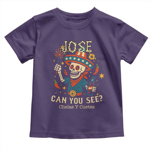 Jose Can You See Toddler T Shirt Funny Chelas y Cuetes 4th of July Latino Skeleton Fiesta TS02 Purple Print Your Wear