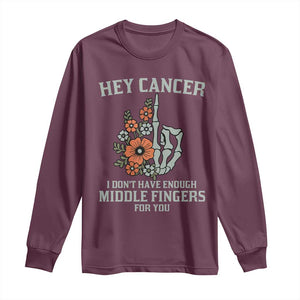 Anti Cancer Skeleton Middle Finger Long Sleeve Shirt Floral Fck Cancer TS02 Maroon Print Your Wear