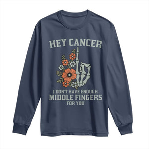 Anti Cancer Skeleton Middle Finger Long Sleeve Shirt Floral Fck Cancer TS02 Navy Print Your Wear
