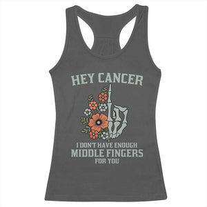 Anti Cancer Skeleton Middle Finger Racerback Tank Top Floral Fck Cancer TS02 Dark Heather Print Your Wear