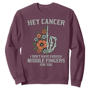 Anti Cancer Skeleton Middle Finger Sweatshirt Floral Fck Cancer TS02 Maroon Print Your Wear