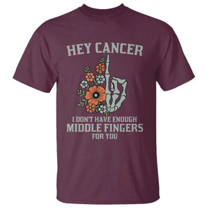 Anti Cancer Skeleton Middle Finger T Shirt Floral Fck Cancer TS02 Maroon Print Your Wear