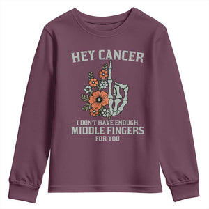 Anti Cancer Skeleton Middle Finger Youth Sweatshirt Floral Fck Cancer TS02 Maroon Print Your Wear