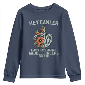 Anti Cancer Skeleton Middle Finger Youth Sweatshirt Floral Fck Cancer TS02 Navy Print Your Wear