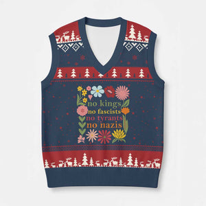 No Kings No Fascists No Tyrants No Nazis V-Neck Knit Sweater Vest Subtle Resist Retro Boho Floral TS02 Navy Red Print Your Wear