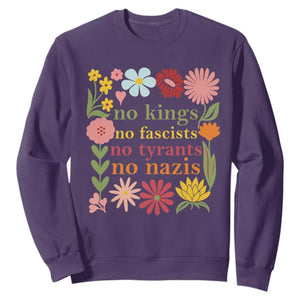 No Kings No Fascists No Tyrants No Nazis Sweatshirt Subtle Resist Retro Boho Floral TS02 Purple Print Your Wear