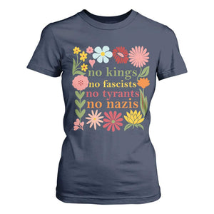 No Kings No Fascists No Tyrants No Nazis T Shirt For Women Subtle Resist Retro Boho Floral TS02 Navy Print Your Wear