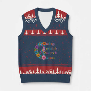 No Kings No Fascists No Tyrants No Nazis V-Neck Knit Sweater Vest Resist Retro Boho Floral Peace Sign TS02 Navy Red Print Your Wear