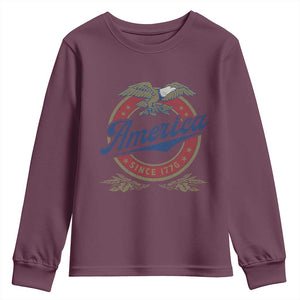 America Since 1776 Youth Sweatshirt 4th of July Retro Vintage Patriotic Eagle Pride TS02 Maroon Print Your Wear