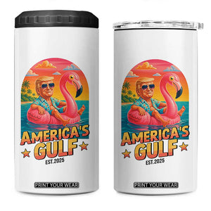 Americas Gulf Est 2025 4 in 1 Can Cooler Tumbler Funny Trump Flamingo Float Patriotic Beach TS02 One Size: 16 oz White Print Your Wear
