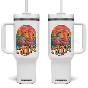 Americas Gulf Est 2025 Tumbler With Handle Funny Trump Flamingo Float Patriotic Beach TS02 One Size: 40 oz White Print Your Wear