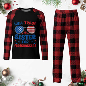 Will Trade Sister for Firecrackers Plaid Pajama Set Funny 4th of July Patriotic Humor TS02 Buffalo Plaid Print Your Wear