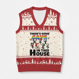 There's Some Gays in This House V-Neck Knit Sweater Vest Funny LGBTQ+ Horror Character Pride Mashup TS02 Beige Red Print Your Wear