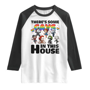 There's Some Gays in This House Raglan Shirt Funny LGBTQ+ Horror Character Pride Mashup TS02 White Black Print Your Wear