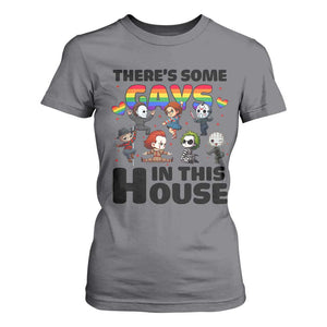 There's Some Gays in This House T Shirt For Women Funny LGBTQ+ Horror Character Pride Mashup TS02 Charcoal Print Your Wear
