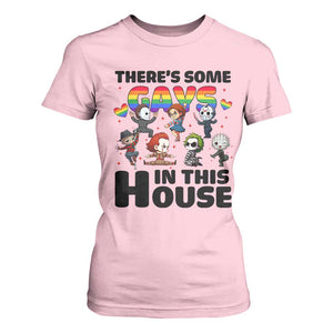 There's Some Gays in This House T Shirt For Women Funny LGBTQ+ Horror Character Pride Mashup TS02 Light Pink Print Your Wear