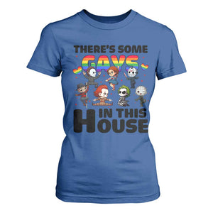 There's Some Gays in This House T Shirt For Women Funny LGBTQ+ Horror Character Pride Mashup TS02 Royal Blue Print Your Wear