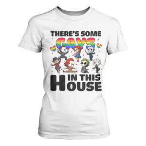 There's Some Gays in This House T Shirt For Women Funny LGBTQ+ Horror Character Pride Mashup TS02 White Print Your Wear