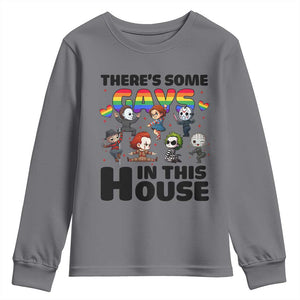 There's Some Gays in This House Youth Sweatshirt Funny LGBTQ+ Horror Character Pride Mashup TS02 Charcoal Print Your Wear