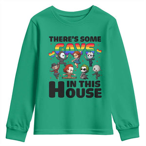 There's Some Gays in This House Youth Sweatshirt Funny LGBTQ+ Horror Character Pride Mashup TS02 Irish Green Print Your Wear