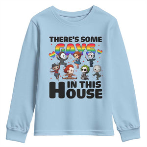 There's Some Gays in This House Youth Sweatshirt Funny LGBTQ+ Horror Character Pride Mashup TS02 Light Blue Print Your Wear
