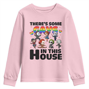 There's Some Gays in This House Youth Sweatshirt Funny LGBTQ+ Horror Character Pride Mashup TS02 Light Pink Print Your Wear