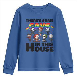 There's Some Gays in This House Youth Sweatshirt Funny LGBTQ+ Horror Character Pride Mashup TS02 Royal Blue Print Your Wear