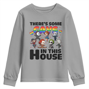 There's Some Gays in This House Youth Sweatshirt Funny LGBTQ+ Horror Character Pride Mashup TS02 Sport Gray Print Your Wear