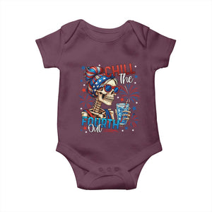 Chill the Fourth Out Skeleton Baby Onesie Funny Patriotic 4th of July Fireworks Party TS02 Maroon Print Your Wear