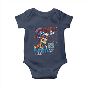 Chill the Fourth Out Skeleton Baby Onesie Funny Patriotic 4th of July Fireworks Party TS02 Navy Print Your Wear