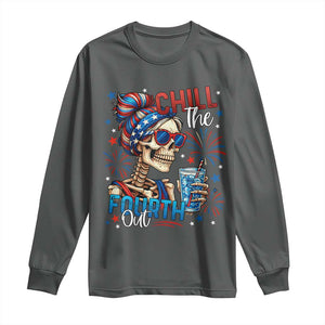 Chill the Fourth Out Skeleton Long Sleeve Shirt Funny Patriotic 4th of July Fireworks Party TS02 Dark Heather Print Your Wear