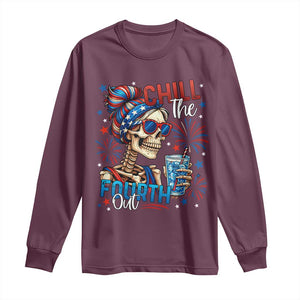 Chill the Fourth Out Skeleton Long Sleeve Shirt Funny Patriotic 4th of July Fireworks Party TS02 Maroon Print Your Wear