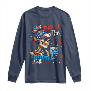 Chill the Fourth Out Skeleton Long Sleeve Shirt Funny Patriotic 4th of July Fireworks Party TS02 Navy Print Your Wear