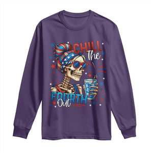 Chill the Fourth Out Skeleton Long Sleeve Shirt Funny Patriotic 4th of July Fireworks Party TS02 Purple Print Your Wear