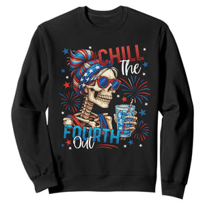 Chill the Fourth Out Skeleton Sweatshirt Funny Patriotic 4th of July Fireworks Party TS02 Black Print Your Wear