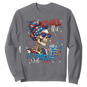 Chill the Fourth Out Skeleton Sweatshirt Funny Patriotic 4th of July Fireworks Party TS02 Charcoal Print Your Wear
