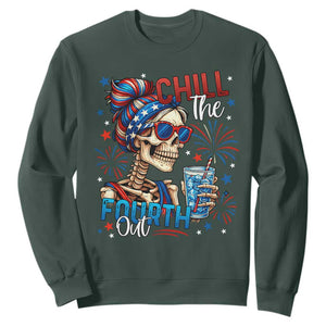 Chill the Fourth Out Skeleton Sweatshirt Funny Patriotic 4th of July Fireworks Party TS02 Dark Forest Green Print Your Wear