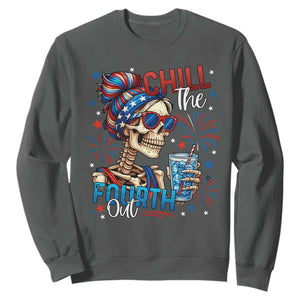 Chill the Fourth Out Skeleton Sweatshirt Funny Patriotic 4th of July Fireworks Party TS02 Dark Heather Print Your Wear