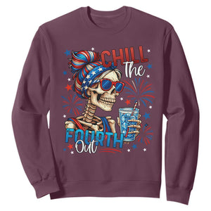 Chill the Fourth Out Skeleton Sweatshirt Funny Patriotic 4th of July Fireworks Party TS02 Maroon Print Your Wear