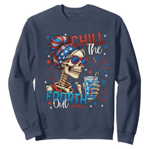 Chill the Fourth Out Skeleton Sweatshirt Funny Patriotic 4th of July Fireworks Party TS02 Navy Print Your Wear